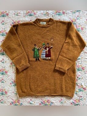 Vintage United Colors of Benetton wool sweater w/ folk appliqué - large